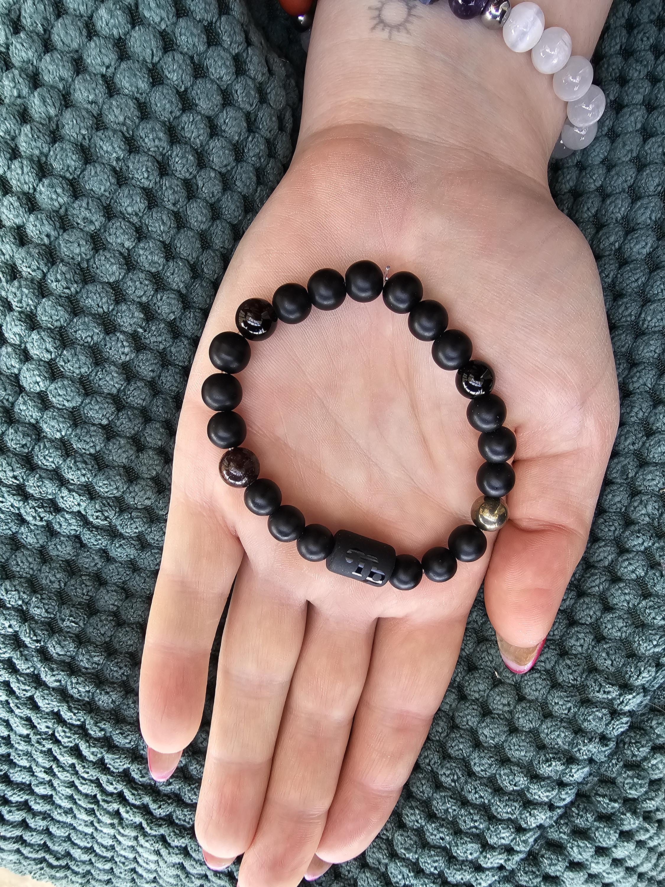 Zodiac black agate Capricorn bracelet with genuine mineral crystal stone beads for daily wear and shadow work!