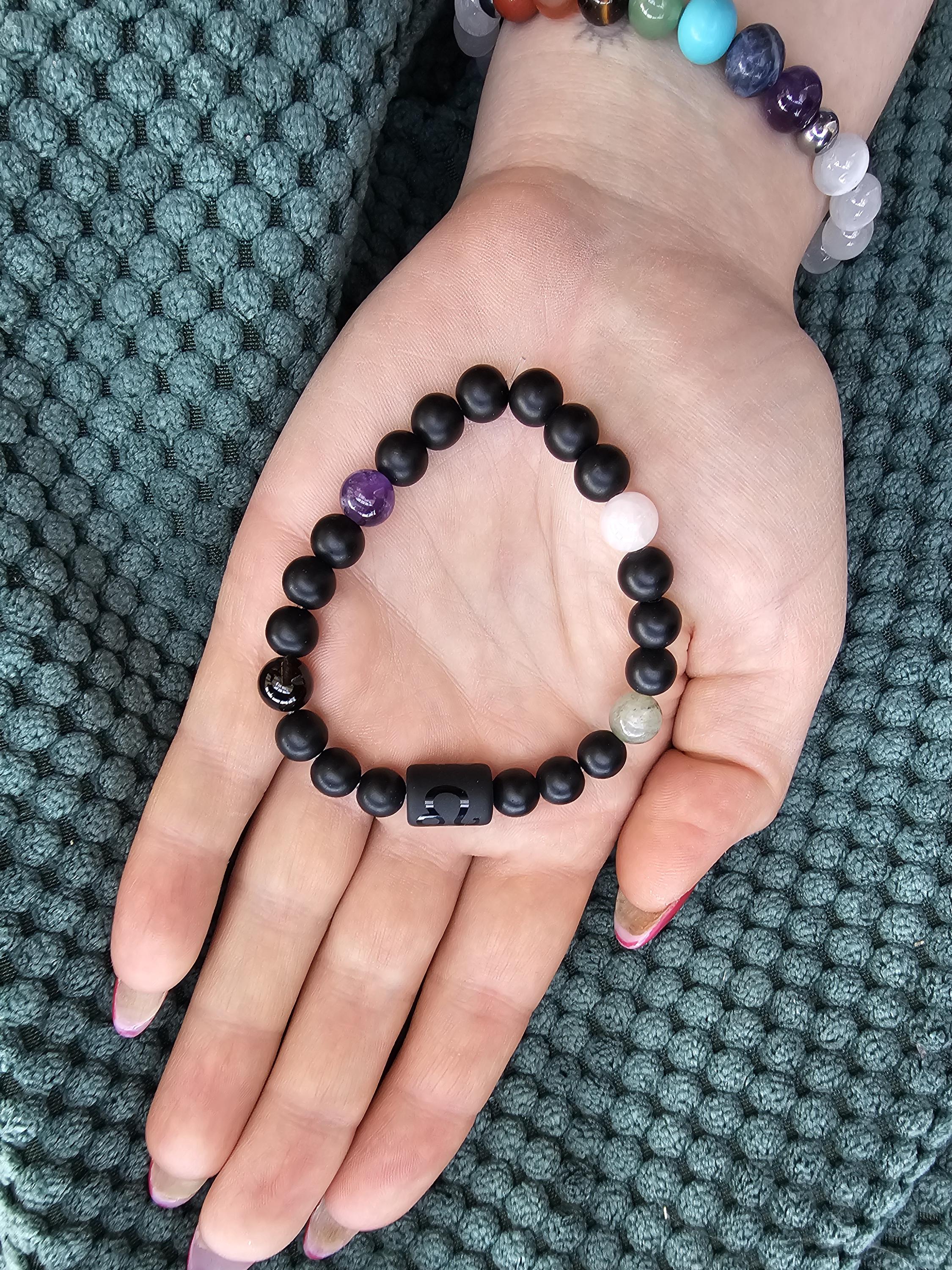 Zodiac black agate Leo bracelet with genuine mineral crystal stone beads for daily wear and shadow work!