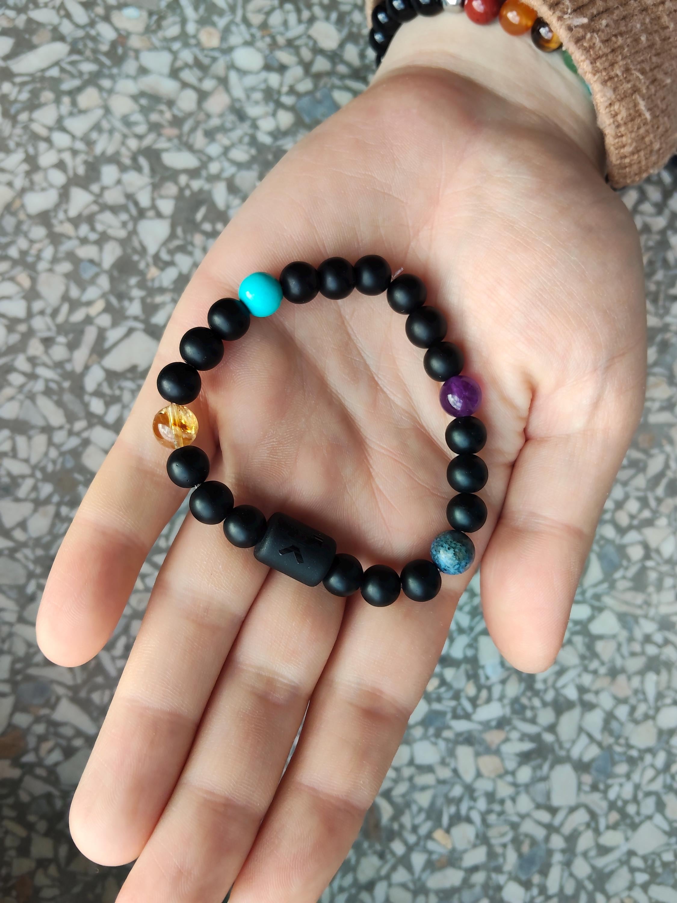 Zodiac black agate Sagittarius bracelet with genuine mineral crystal stone beads for daily wear and shadow work!