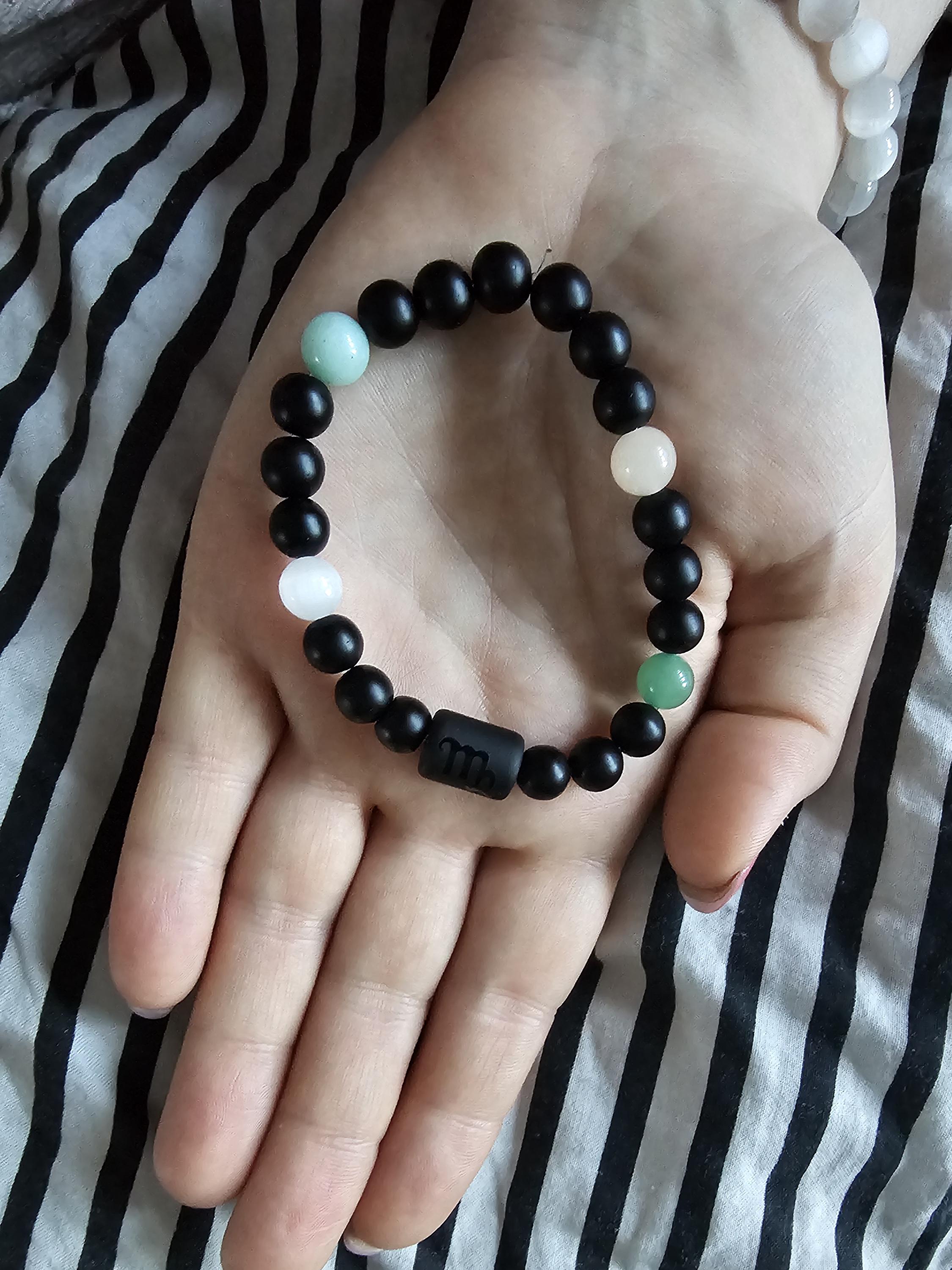 Zodiac black agate Virgo bracelet with genuine mineral crystal stone beads for daily wear and shadow work!