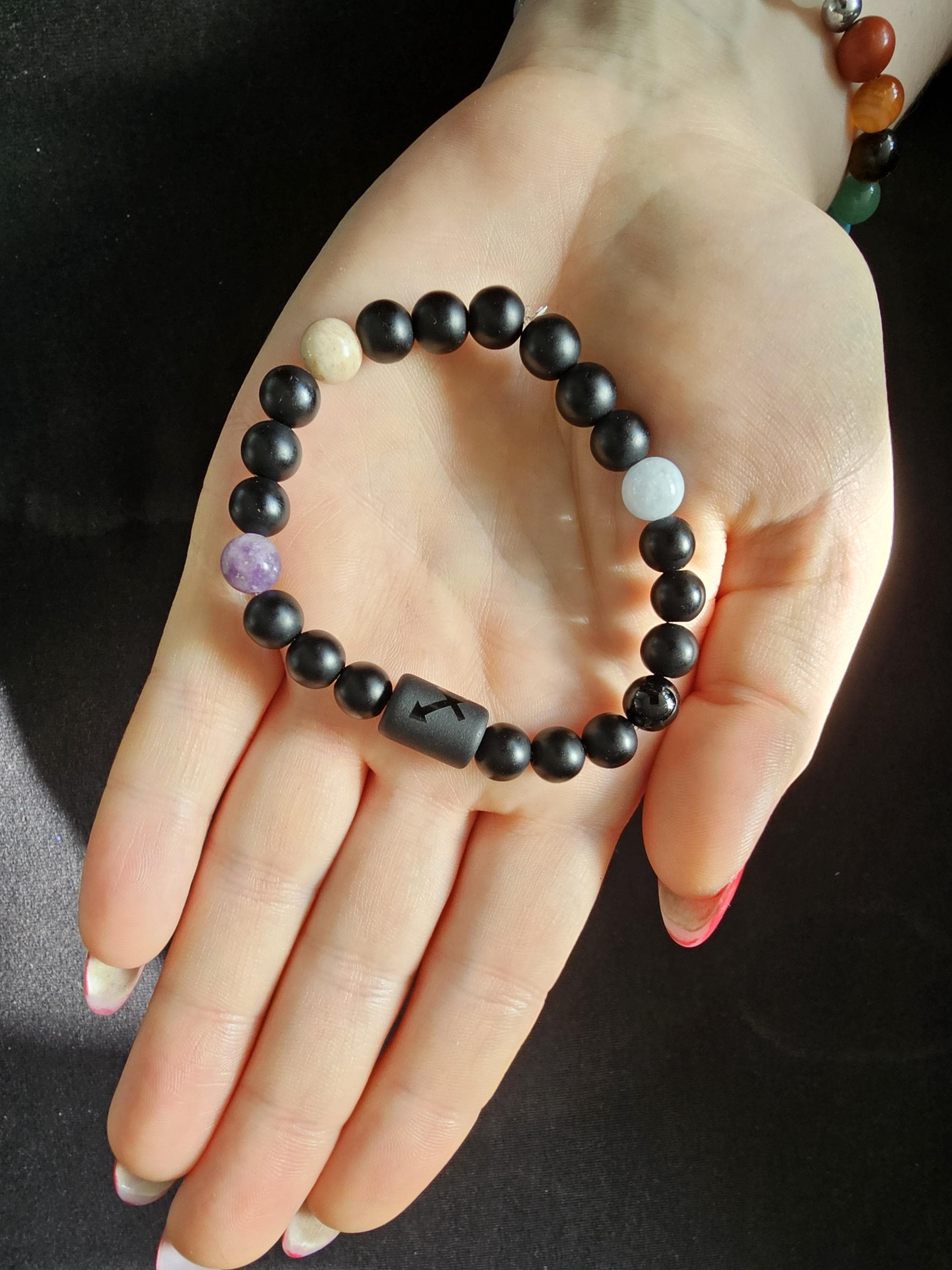 Zodiac black agate Sagittarius bracelet with genuine mineral crystal stone beads for daily wear and shadow work!