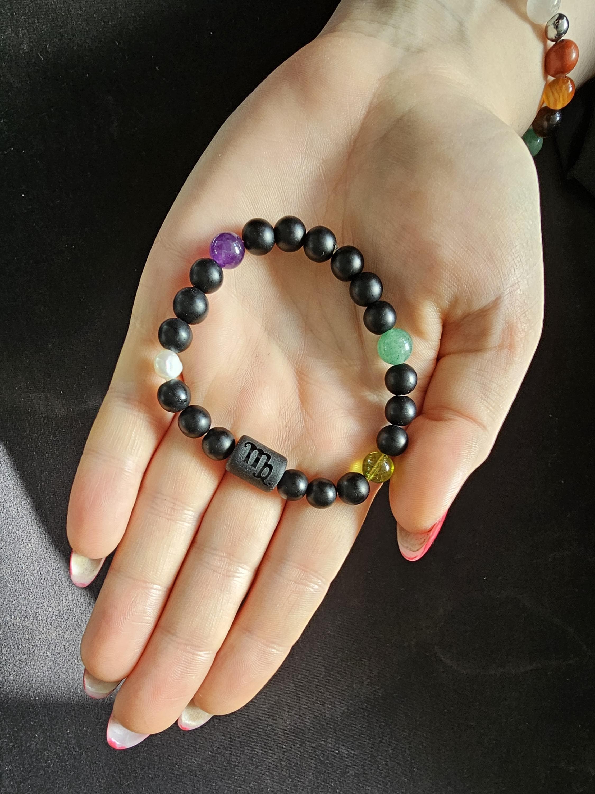 Zodiac black agate Virgo bracelet with genuine mineral crystal stone beads for daily wear and shadow work!