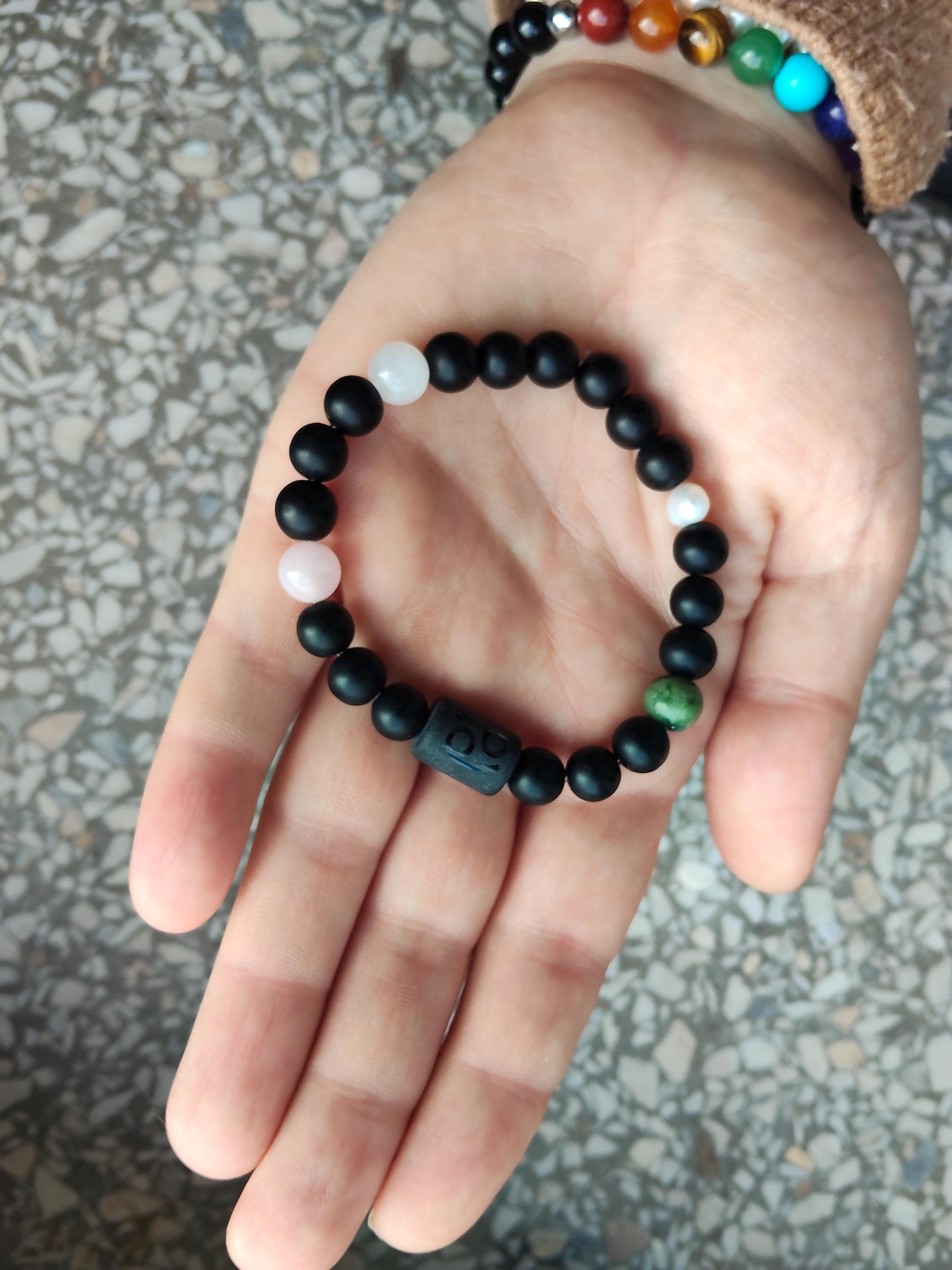 Zodiac black agate Cancer bracelet with genuine mineral crystal stone beads for daily wear and shadow work!