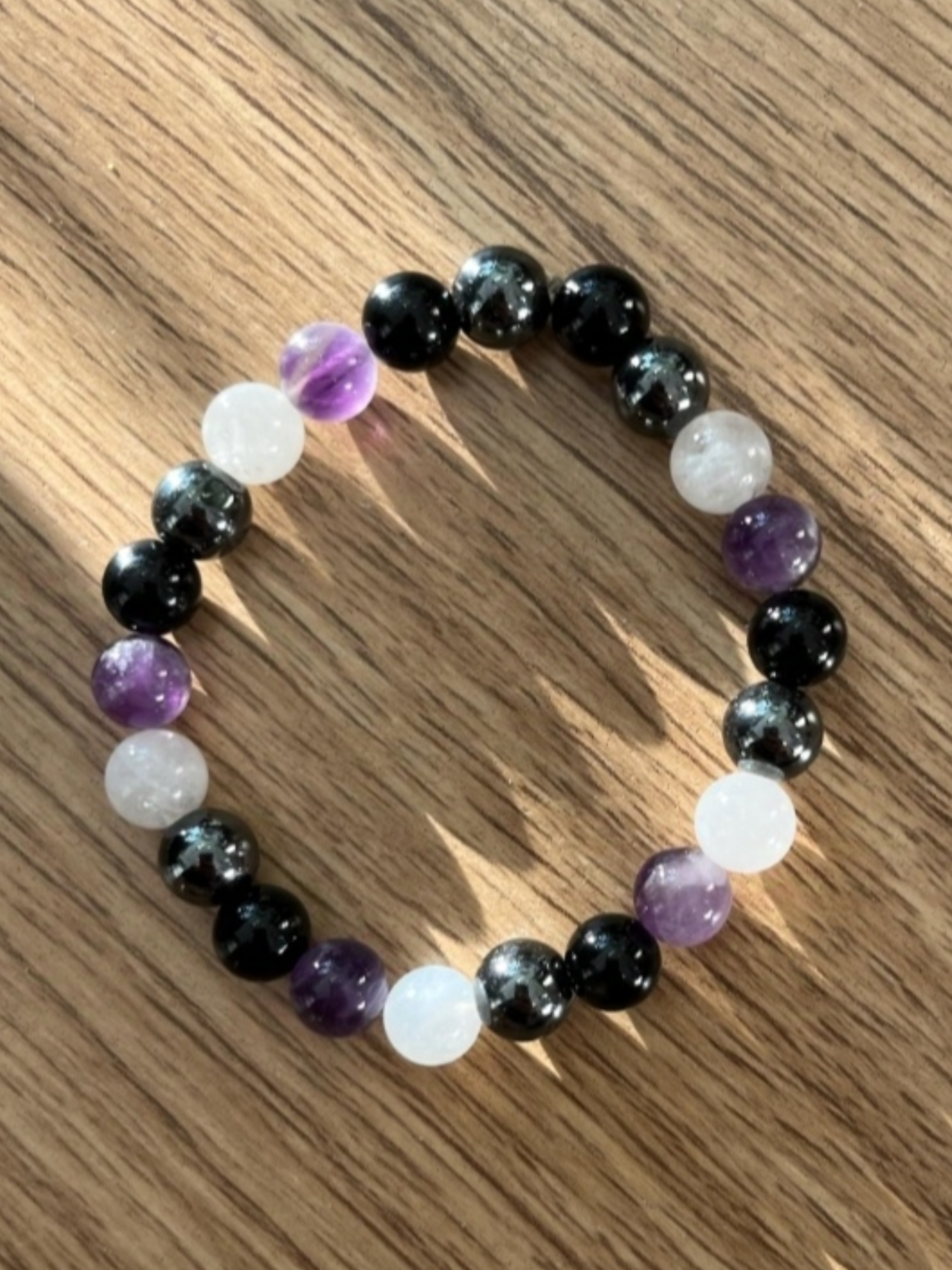 Pride asexual subtle crystal bracelet crackle glass and minerals 8 mm beads aromantic greysexual aceflux demisexual genuine