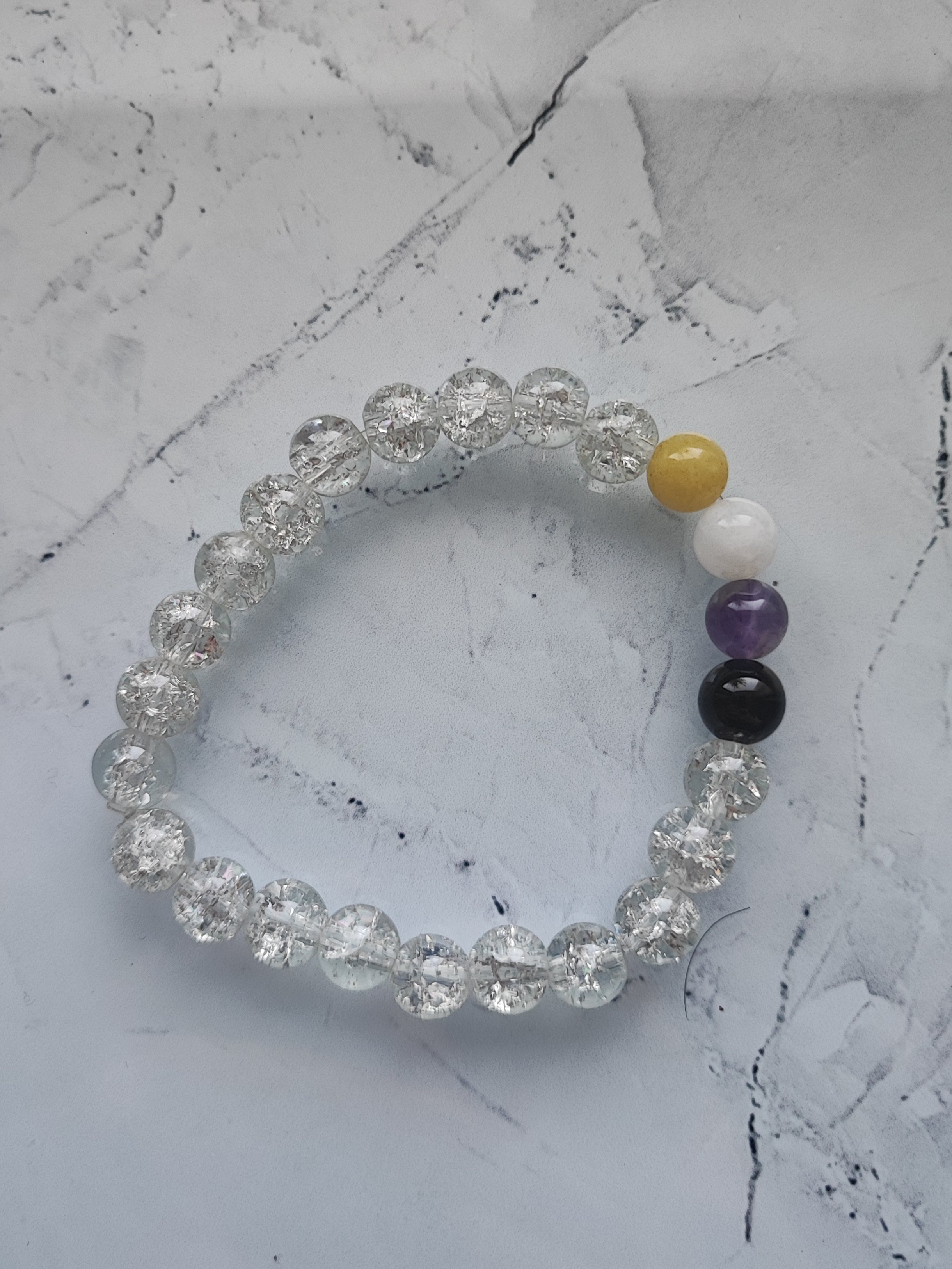 Pride non-binary subtle crystal bracelet black agate hematite quartz and minerals 8 mm beads nonbinary genuine