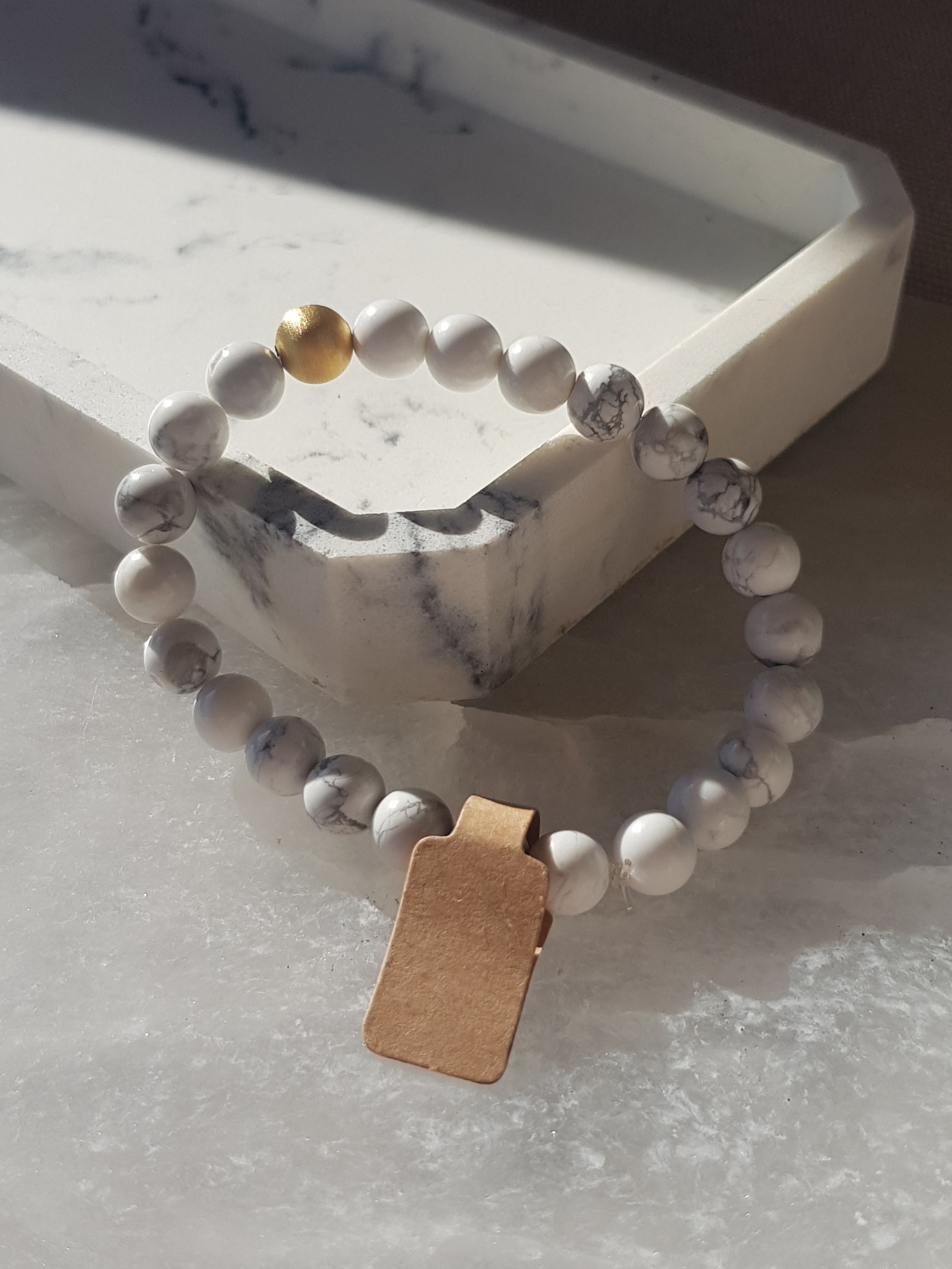 A turquoise white natural genuine Howlite beaded crystal bracelet with spacers minerals 8 mm beads