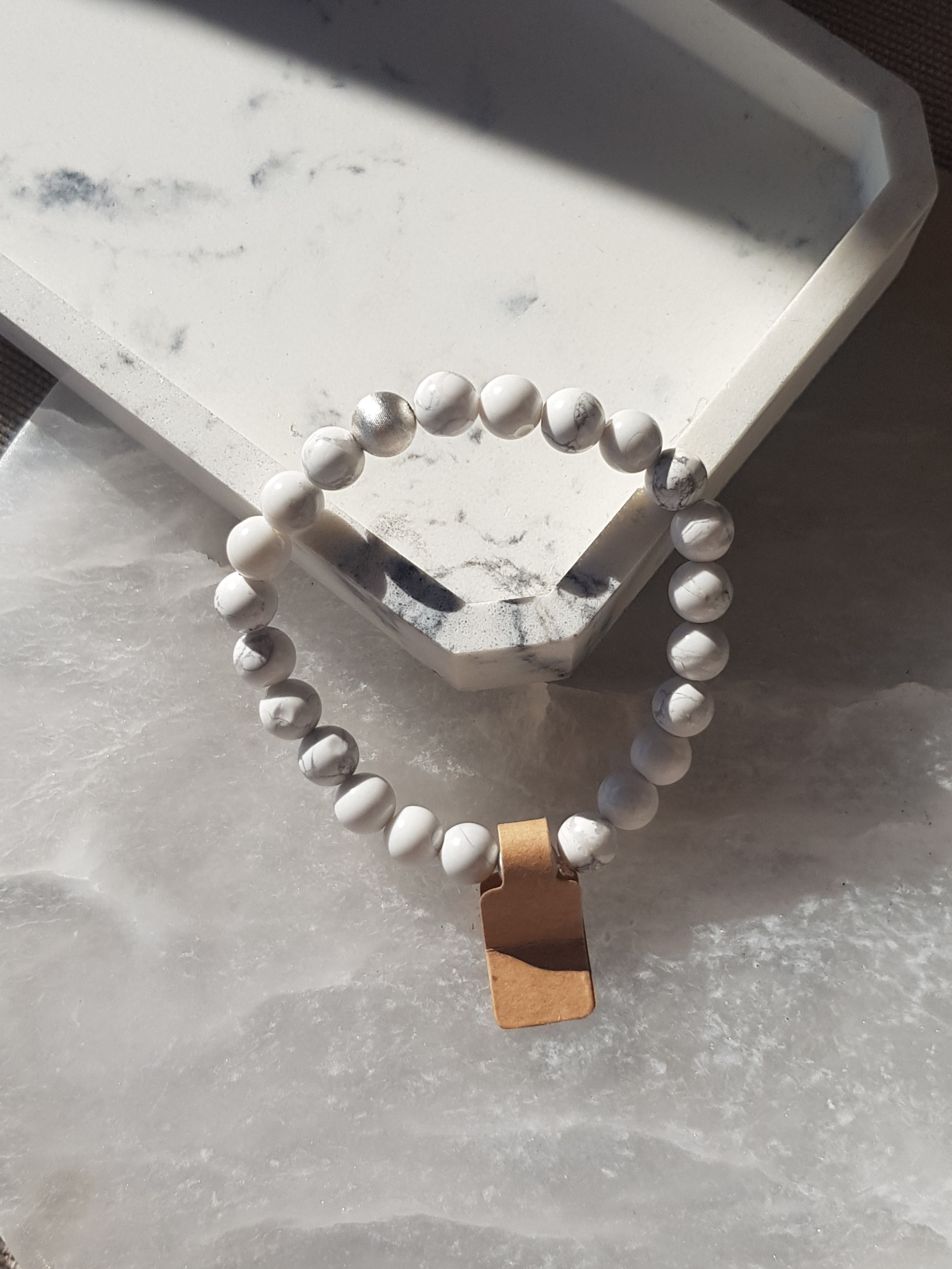 A turquoise white natural genuine Howlite beaded crystal bracelet with spacers minerals 8 mm beads