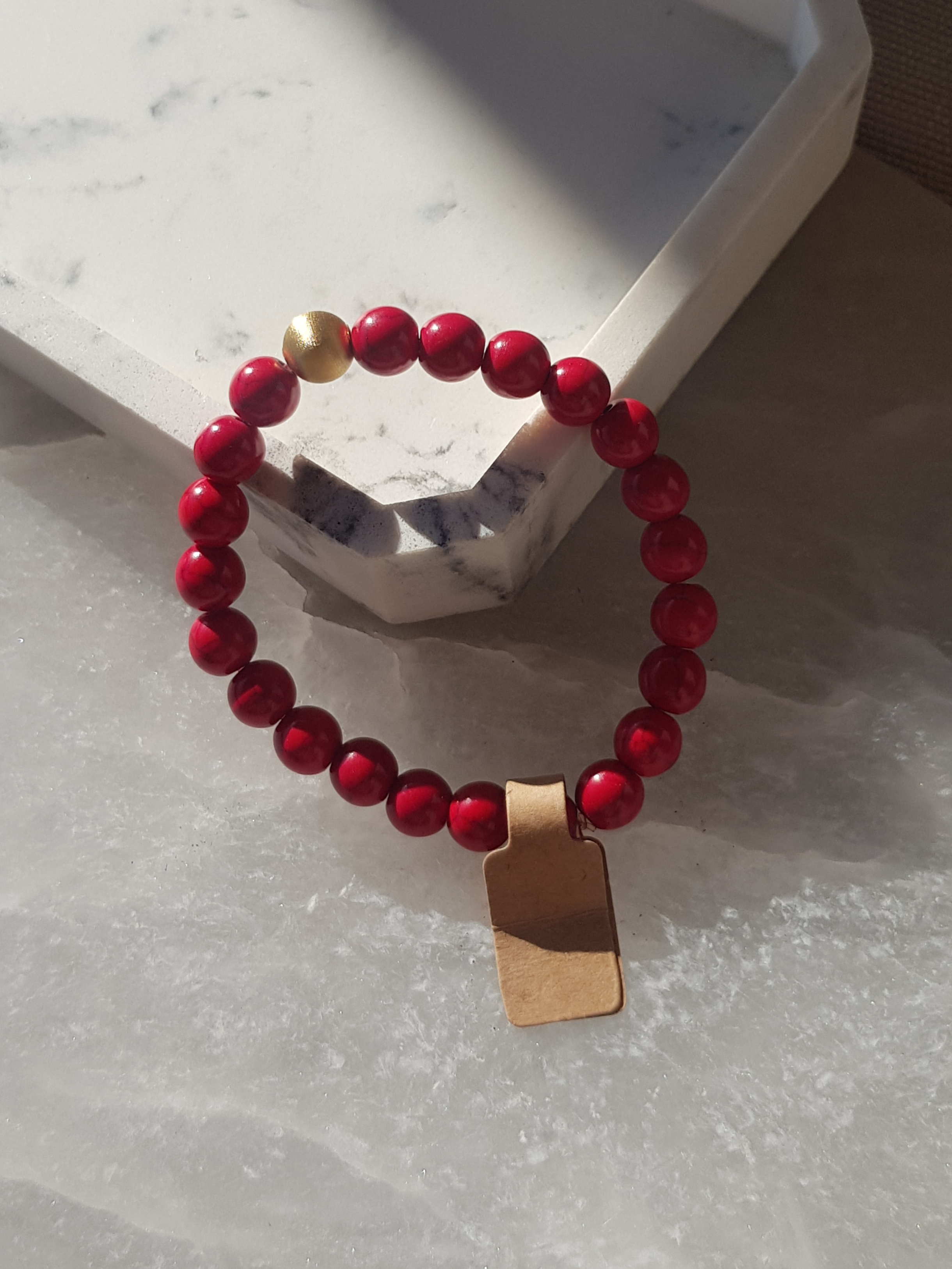 Turquoise red-dyed genuine Howlite beaded crystal bracelet with spacers minerals 8 mm beads