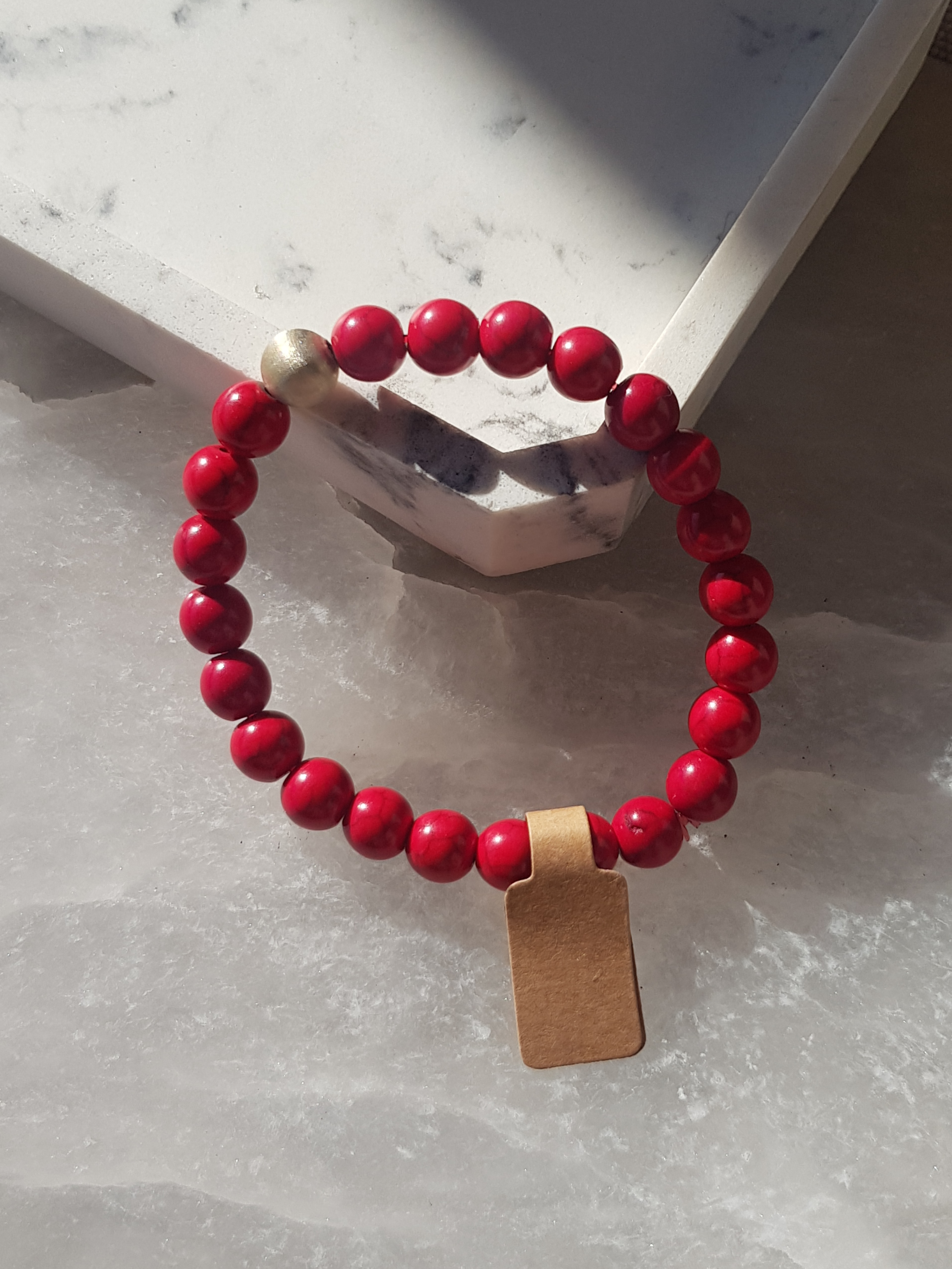 Turquoise red-dyed genuine Howlite beaded crystal bracelet with spacers minerals 8 mm beads